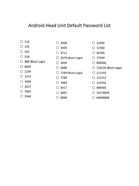 Ts18 android head unit password.  Android Head Unit Default Password List 110 ...