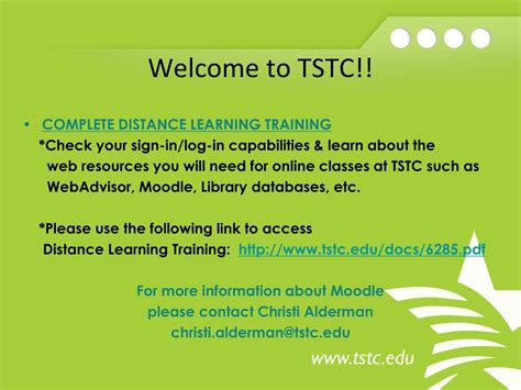 The goal of the Texas State Technical College (TSTC) Student Online Learning Orientation is to increase your awareness, readiness and self-confidence in taking online learning courses. Students are encouraged to complete the Student Online Learning Orientation (SOLO) if they have not taken and passed a TSTC online course (with a C or better).. 