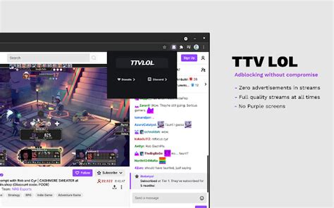 May 1, 2023 · TTV LOL — Free and reliable proxy-based Twitch ad blocking extension with great results, although it lacks any additional settings to configure. Purple Ads Blocker — Another dependable free Twitch ad blocker, although the reliance on a proxy server has caused occasional downtime in the past. . 
