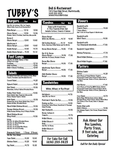 Tubby S Menu And Prices