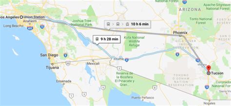 Top cities between Tucson and Los Angeles. The top cities between Tucson and Los Angeles are Anaheim, Phoenix, Greater Palm Springs, Palm Springs, Scottsdale, Temecula, Laguna Beach, Joshua Tree National Park, Riverside, and Newport Beach. Anaheim is the most popular city on the route..