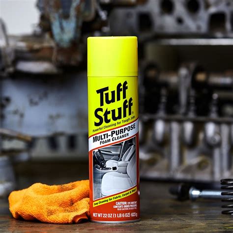 Tuff stuff cleaning. For auto, boat & home: Tuff Stuff is especially effective for cleaning vinyl and fabric upholstery, floor mats, carpets and chrome. For Home: Tuff Stuff is excellent for cleaning appliances, formica, bathroom fixtures, asphalt or ceramic tile, painted walls, wall coverings, screens, window fans, porcelain, painted wood or metal. 