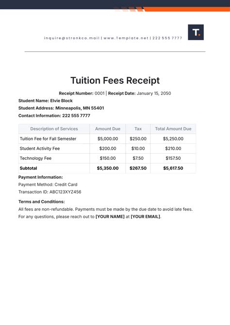 Tuition Receipt Template