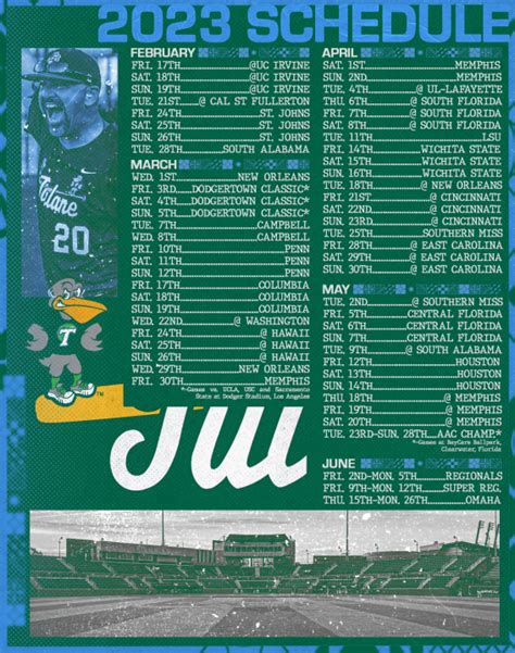Tulane baseball schedule 2023. The official 2023 Baseball schedule for the University of Memphis Tigers. ... Tulane. New Orleans, La. TV: ESPN+. L, 2-5. Mar 31 (Fri) 6 P.M. Box Score Recap. American . 