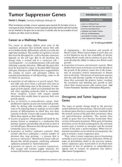 Tumor Suppressor Genes - Hooper - Wiley Online Library