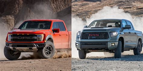 Tundra vs f150. Oct 1, 2023 · The Tundra maintains a classic truck blueprint with various cab and bed options across seven trims, emphasizing coil spring rear suspension. However, its 12,000-pound towing capacity falls slightly behind competitors like the Silverado 1500, F-150, and Ram 1500. In contrast, the 2024 Ford F-150 embraces modernity, featuring turbocharged engines ... 