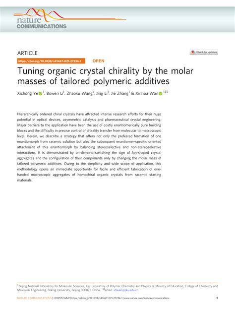 Tuning organic crystal chirality by the molar masses of ... - Nature