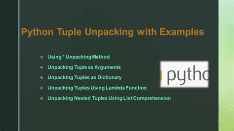Tuple unpacking python example.  This technique makes your code more readable and M...