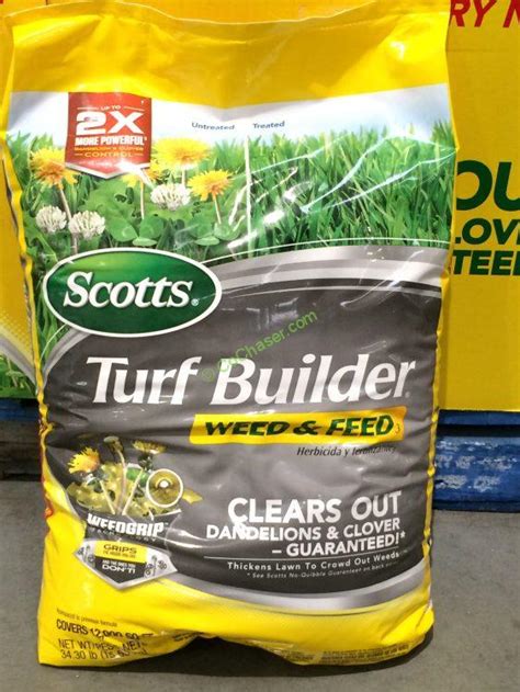 Turf builder weed and feed costco. Kills dollarweed, clover, and fifty other weed types (as listed) Apply during any season. Thickens lawns to crowd out weeds. For best results, apply to a wet lawn with a Scotts drop, broadcast, or rotary spreader. Covers up to 14,000 sq. ft. Includes 14M of Scotts Turf Builder Weed & Feed. Model Number. 25013. 