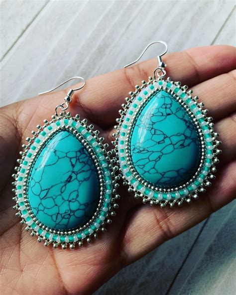 Turquoise Stone Beaded Pentacle Earrings eBay