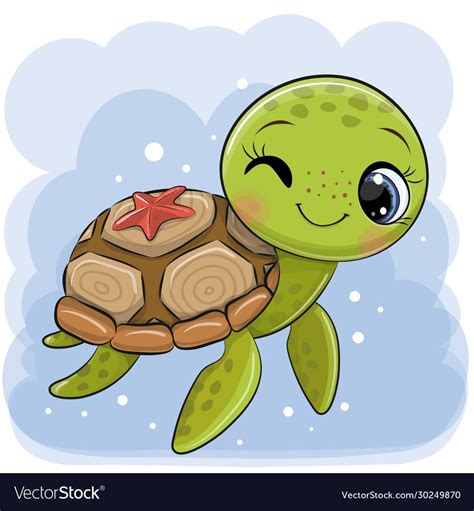 Turtle cute cartoon. Cute cartoon turtle swimming in the water vector illustration isolated on white background. Turtle in the forest on a mossy background selective focus. Red eared terrapin trachemys scripta elegans red eared slider turtle in the summer sunlight. Pet … 