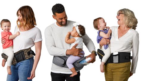 Tushbaby. Tushbaby: The Tushbaby carrier is designed to accommodate caregivers of many shapes and sizes with its adjustable waistband. Tushbaby’s waistband is designed to fit 23-44 inch waists, and the Waistband Extender can be purchased separately to add an extra 23 inches around the waist for a total of 70 inches. 