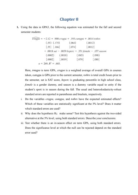 Tutorial 4 Chapter 8 - Chapter 8 Using the data in GPA3, the …