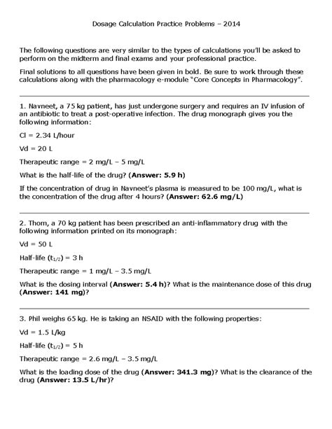 Tutorial work dosage calculation practice problems Dosage