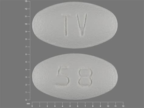 Tv 58 white oval pill. This white elliptical / oval pill with imprint TV 7295 on it has been identified as: Carvedilol 12.5 mg. This medicine is known as carvedilol. It is available as a prescription only medicine and is commonly used for Angina, Atrial Fibrillation, Heart Failure, High Blood Pressure, Left Ventricular Dysfunction. 1 / 5. 