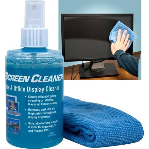 Tv and computer screen cleaner. To make a less-damaging cleaner for your screen, One Good Thing suggests mixing equal parts white vinegar and distilled water into a small spray bottle. Spray onto a clean and soft microfiber cloth, and wipe over the screen. Do not spray the mixture directly onto the screen, as any prolonged wetness can cause that same Liquid … 