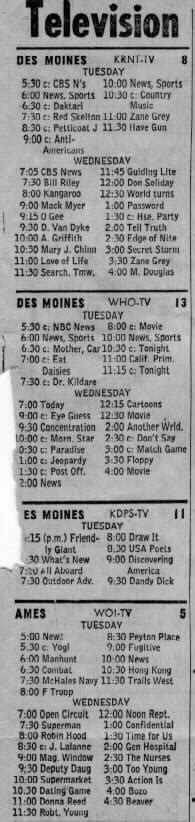 Check out today's TV schedule for NBC (WHO) Des Moines, IA and take a look at what is scheduled for the next 2 weeks.. 
