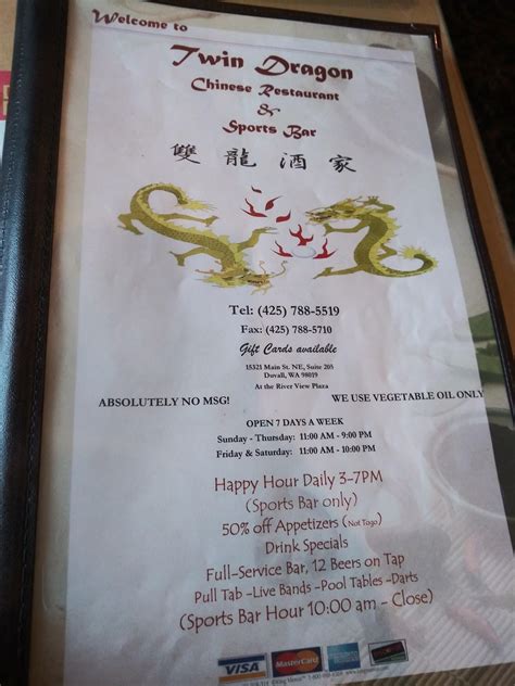 Twin Dragon - Menu - Duvall - Yelp