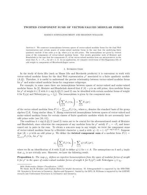 Twisted Component Sums Of Vector Valued Modular Forms Springerlink