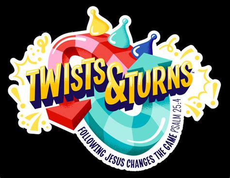 Twists and turns music for kids vbs 2023 album songs. Twists and Turns VBS is a fantastical celebration of how following Jesus changes the game. Spin the spinner, beat the clock, skip ahead, level up, and play to win! Kids will have fun with games while learning that `Jesus guides us through all the twists and turns of our lives. In the end, they'll find that even when they mess up it is never ... 