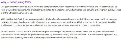 Twitch testing peer to peer technology in Korea despite potential privacy concerns