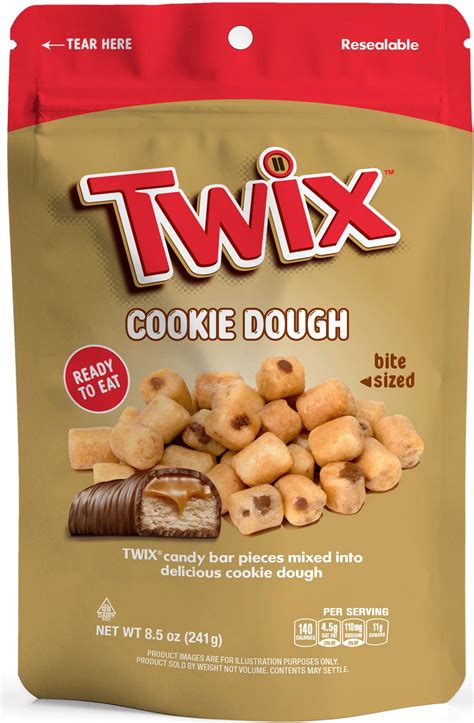 Twix cookie dough. A combination of the tastes and textures of classic TWIX with a creamy, cookie dough-flavoured layer. Sprinkled with bits of delicious chocolate cookies and ... 