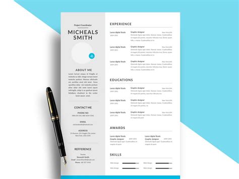 Two Column Resume Template in PSD Format 2022 Daily Mockup