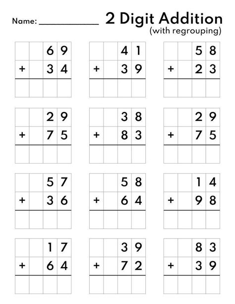 Two Digit Addition Worksheet Etsy