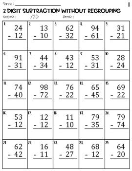 Two Digit Subtraction Without Regrouping