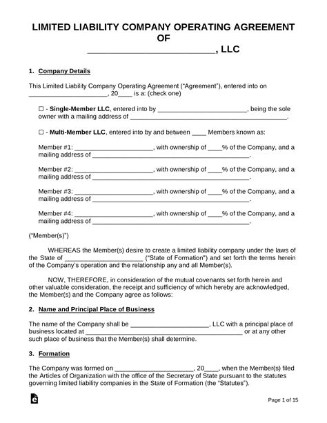 Two Member Llc Operating Agreement Template Free