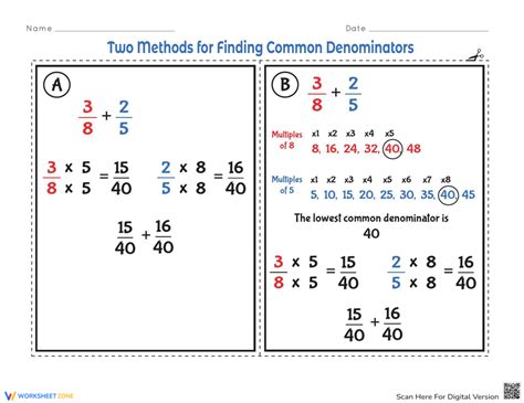 Two Methods For Finding Common Denominators Worksheet