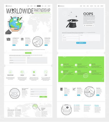 Two Page Website Design Template with Concept Icons and Avatars for