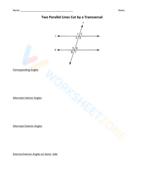 Two Parallel Lines Cut By A Transversal Worksheet Worksheets Library