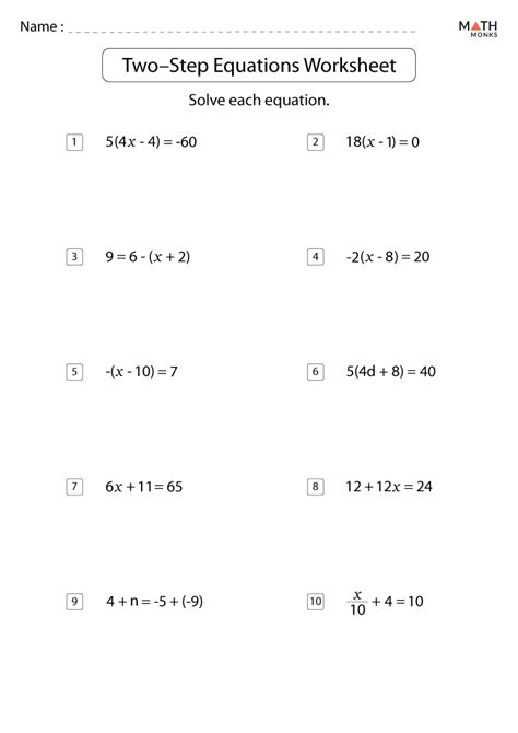 Two Step Equation Worksheets