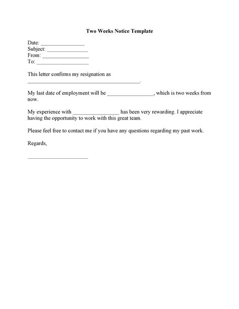 Two Weeks Notice Letter Printable