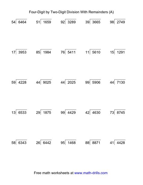 Two and Four Digit Divisions with Remainders Practice