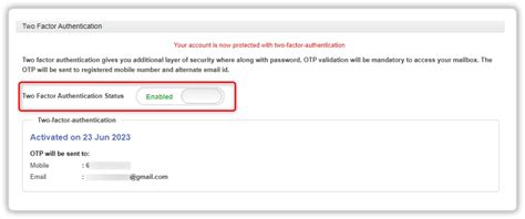 Two factor authentication on Rediffmail Accounts.