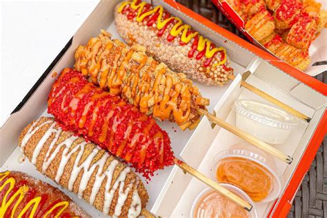Mega-Star Set. ★★★★★ 5-star corn dogs. (1) Spicy Dog, (1) Potato Dog, (1) Classic Dog, (1) Two Hands Dog, (1) Crispy Rice Dog. Combo Set. Best Choice of our Diversities! 3 Corn Dogs + Dirty Fries + 2 Drinks. Menu for Two Hands Corn Dogs's with prices. Browse the menu items, find a location and get Two Hands Corn Dogs's delivered to .... 