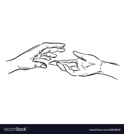 Two human hands reaching towards each other Vector Image