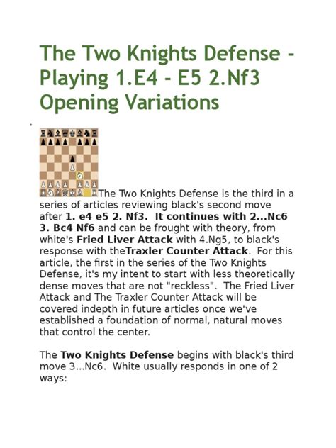 Two knights defense counter pdf.  Nf3 Nc6 3.  Download PDF - The Two Knights Defence [PDF...