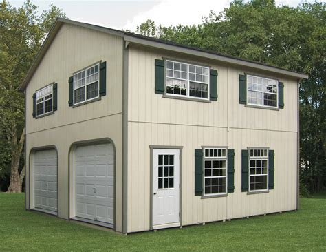 Two story garage. The prefab garage kits would be our most versatile option. A 2-story prefab garage kit allows for additional storage or even living space above the garage. The prefab barn style garage with a loft is a popular option for the added head room that the gambrel roof offers. Once you have the perfect garage design to fit your needs, you will need to ... 