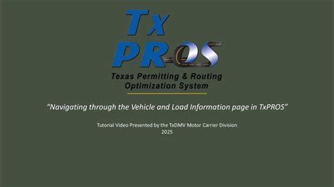 TxPROS Navigating the Vehicle and Load Info Page in TxPROS YouTube