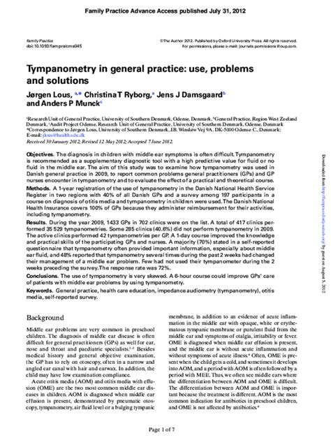 Tympanometry in general practice: use, problems and …