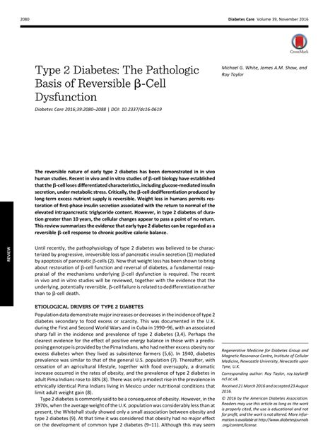 Type 2 Diabetes The Pathologic Basis Of Reversible B Cell Dysfunction Diabetes Care