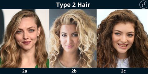 Type 2 hair. Curly hair is most often categorized into three different types: Type 2 (wavy) Type 3 (curly) Type 4 (kinky and coily) Within each type, there are three subcategories (A, B, and C). These vary based on the curl's shape and diameter. Type As tend to have a wider curl pattern while those who fall into a type C will … 