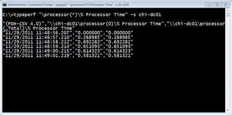 Typeperf command example.  Disk sec/Write The average time, in seconds, to write...