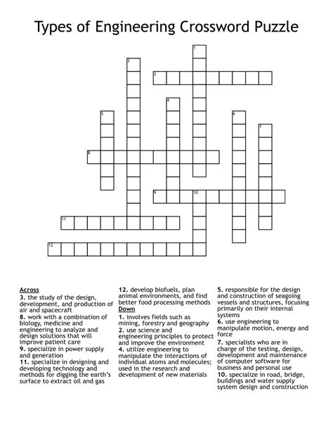 Types of Engineering Crossword Puzzle WordMint