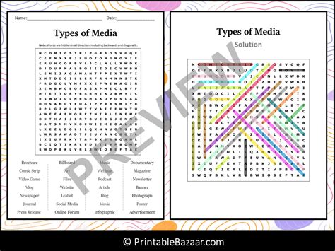 Types of Media Word Search Puzzle Worksheet Activity Teaching Resources