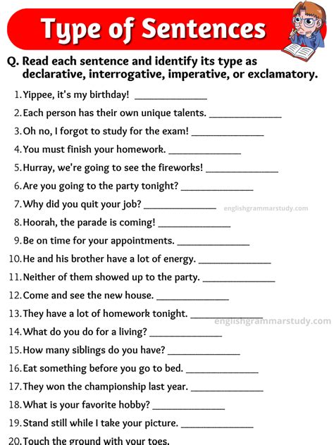 Types of Sentences Worksheets Interrogative Types of Sentences Worksheets