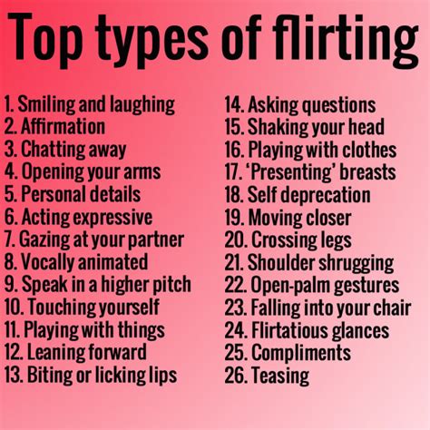 Types of flirting. Things To Know About Types of flirting. 